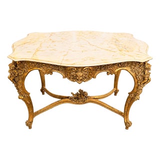 Vintage Rococo Cherub Marble Top Center Table Elegant White Marble Design For Sale