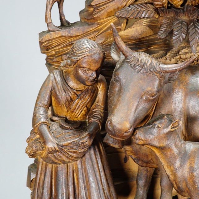 Antique Mantel Clock With Herdsman Family, Goats and Cattle For Sale - Image 4 of 12