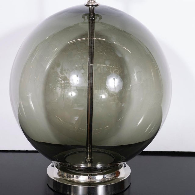 Mid-Century Modern Spherical smoked glass table lamp For Sale - Image 3 of 7