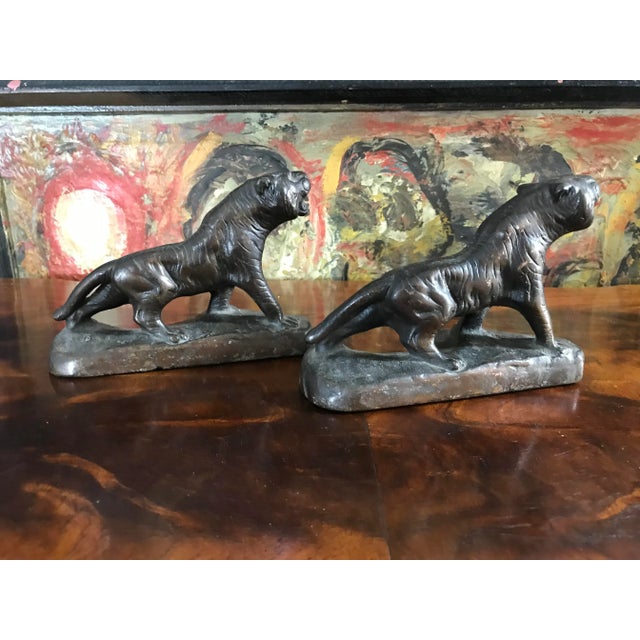 1920s Bronze Tiger Armor Bronze Company Aged Patina Bookends Set of 2