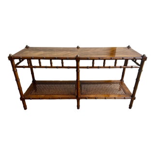 Vintage Faux Bamboo and Cane Entryway Way Table or Console Table For Sale