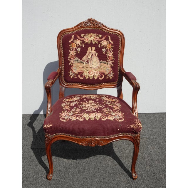 Vintage French Provincial Burgundy Needlepoint Tapestry Bergere Accent Chair Asis Gorgeous Chair in Fair Vintage...