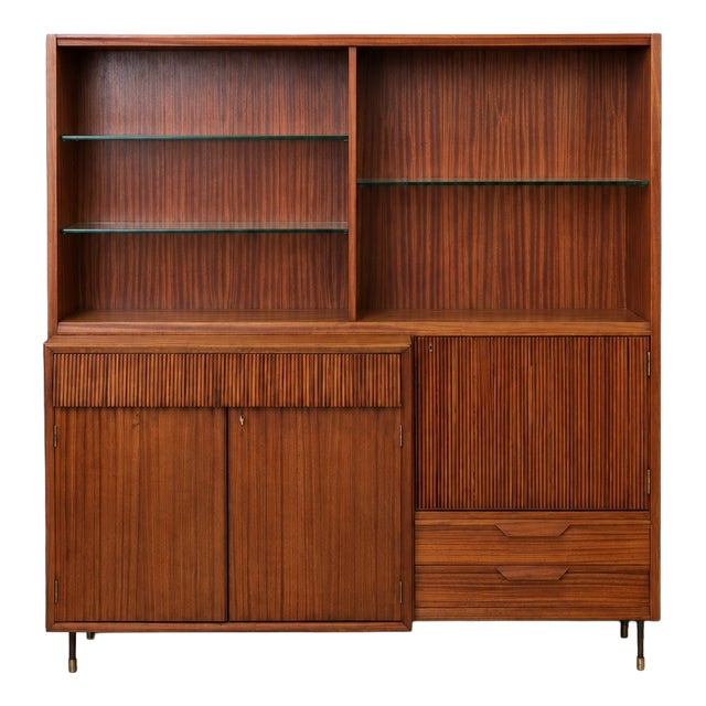 Mid-Century Modern Italian Bookcase in Striped Mahogany, 1950s For Sale