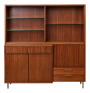 Mid-Century Modern Italian Bookcase in Striped Mahogany, 1950s