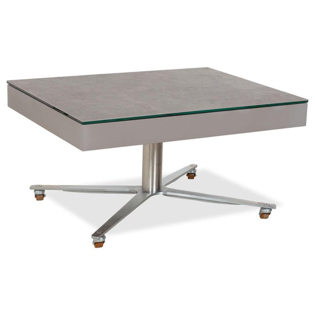 Glass Grey Coffee Table with Manual Function and Storage Compartment in Plastic Decor by Ronald Schmitt For Sale - Image 13 of 13