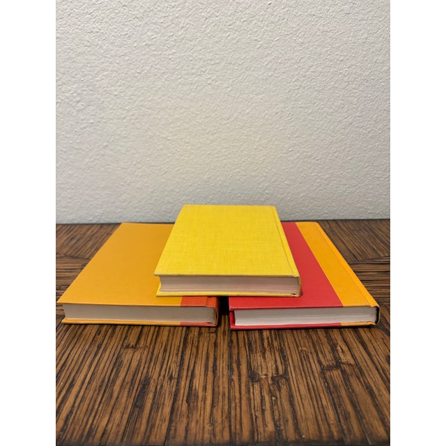 Tangerine Vintage Citrus Monochromatic Hardcover Book Stack - Set of 3 - Tangerine Orange & Lemon Yellow - Mid-Century Nyc Counterculture Decor For Sale - Image 8 of 12