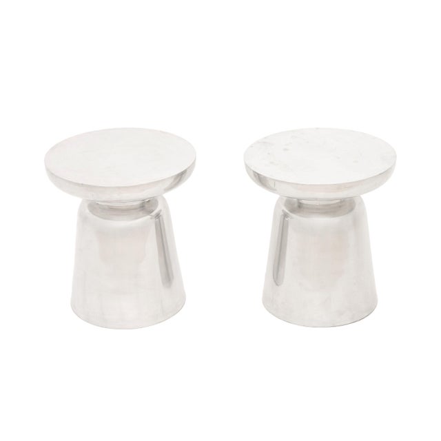 Pair of Modern Chrome-Plated Metal Stool or Side Table. 16.75" H x 15" Diameter. Provenance: From a SoHo, New York...