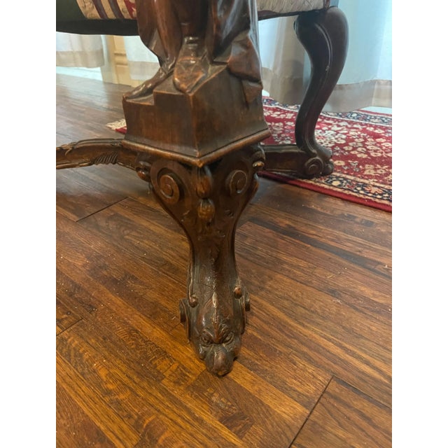 Italian Carved 19th Century Baroque Venetian Upholstered Throne Chair For Sale In Savannah - Image 6 of 11