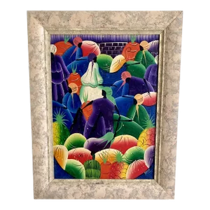 Colorful Haitian Oil Painting With Fruit, Signed, Framed