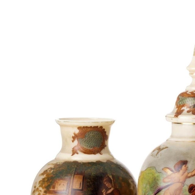 Glass and Crystal - Jar and pair of jugs - 19th Century. Europe; 19th/20th century in hand-painted molded glass; with...