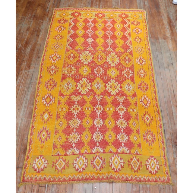 Yellow Mid 20th Century Saffron Red Quirky Moroccan Colorful Geometric Accent Rug For Sale - Image 8 of 18