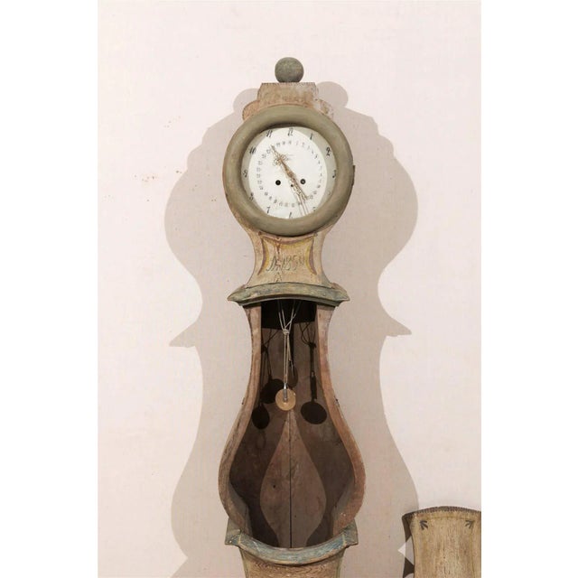 19th Century Swedish Floor Clock With Finial Carved Crest and Volute Accents For Sale - Image 10 of 11