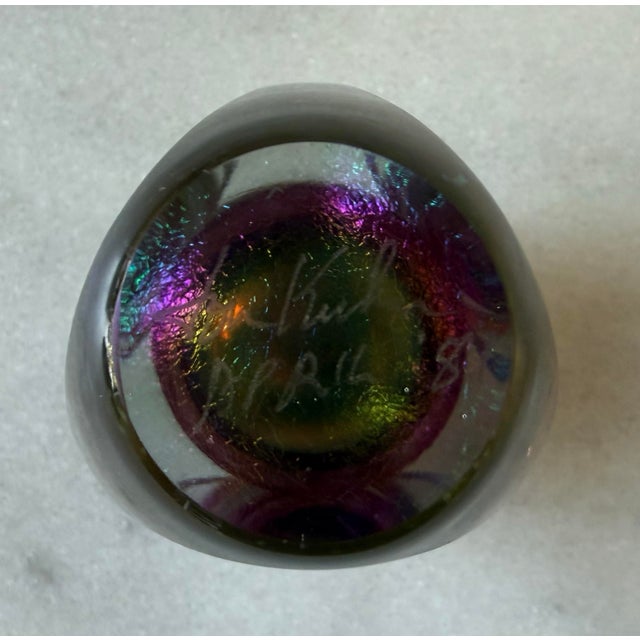 Vintage Jon Kuhn Iridescent Glass Art Small Vase For Sale - Image 10 of 11