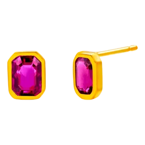 Emerald Shaped Burma Ruby 1.40 Carat 14 Karat Yellow Gold Bezel Stud Earrings - 2 Pieces
