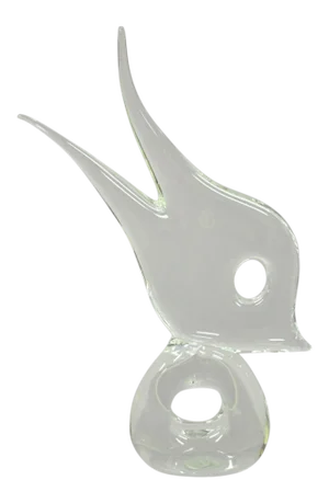 Vintage Italian Crystal Glass Abstract Fish Sculpture Statue Signed to Base