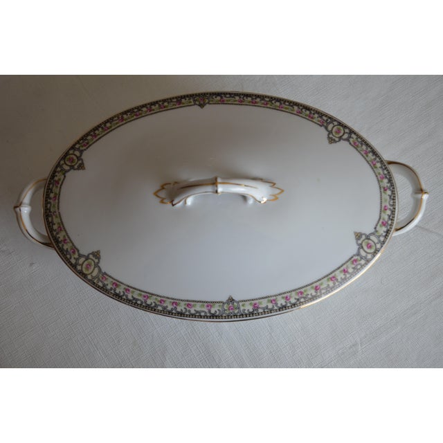 Covered Vegetable Dish - Paul Muller Selb Bavarian China. Elegant white dish with border of Black and gold, surrounding...