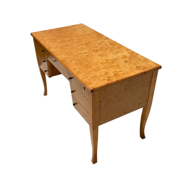 1940s Art Deco Swedish Desk in Birdseye Maple, 1940s For Sale - Image 5 of 14