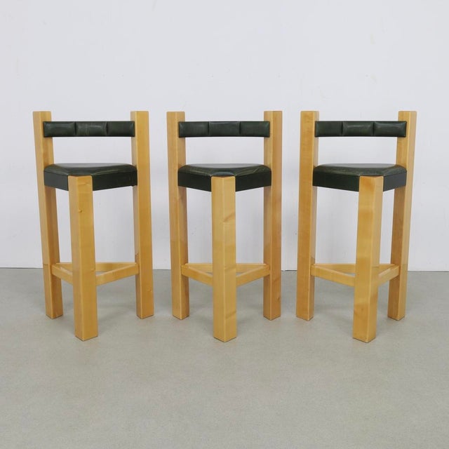 Postmodern Bar Stools in Leather, 1990s, Set of 3 For Sale - Image 13 of 13