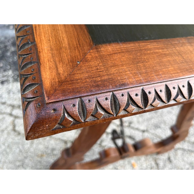 19th Century Baroque Spanish Side Table With Ebonized Top and Lyre Legs For Sale - Image 11 of 13