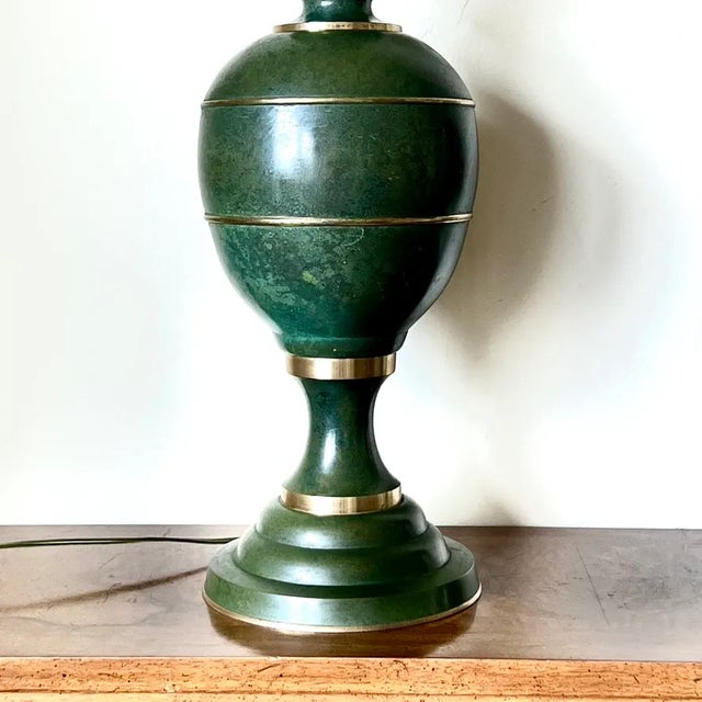 Vintage Table Lamps in Green Metal With Gold, Attributed to Carl Sorensen, a Pair For Sale In Los Angeles - Image 6 of 11