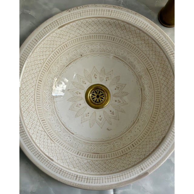 Not Yet Made - Made To Order Moroccan Beige Bathroom Drop-In Sink Basin With Brass Drain For Sale - Image 5 of 6