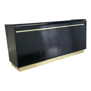 Black Lacquer Brass Plinth Base Buffet by Lane