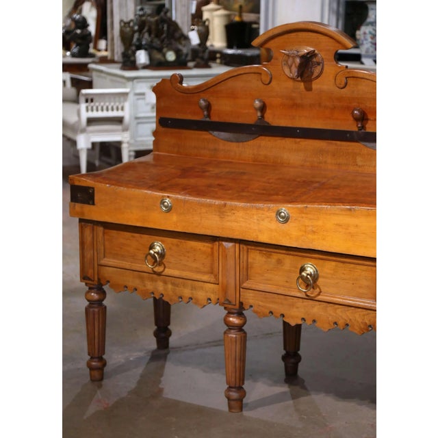Late 19th Century 19th Century French Carved Butcher Block With Back, Cow Head and Chopping Knifes For Sale - Image 5 of 12
