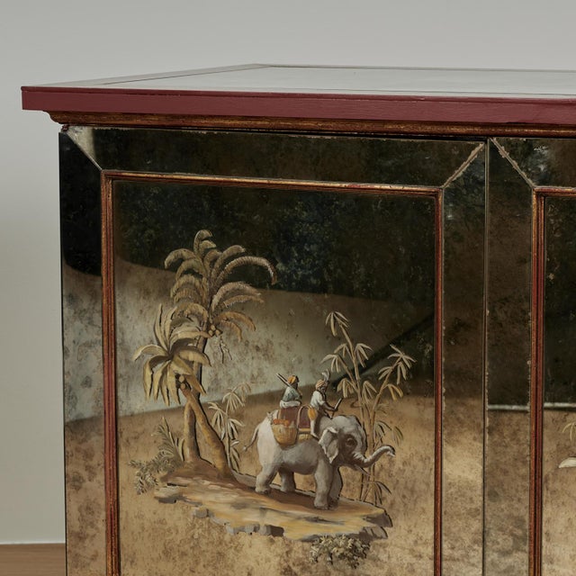 Pair of Antique Italian Eglomise Mirrored Cabinets With Elephants and Palm Trees For Sale - Image 14 of 18
