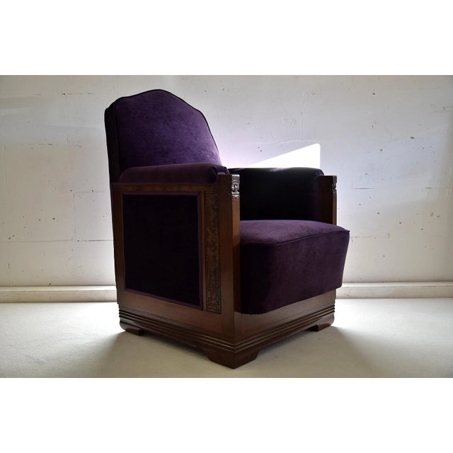 Art Deco Mahogany and Purple Velvet Lounge Chair by Carel Adolph Lion Cachet, 1930s For Sale - Image 4 of 9