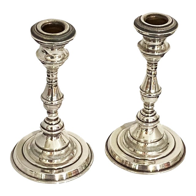 Vintage Weighted Sterling Silver Candle Holders Pair For Sale