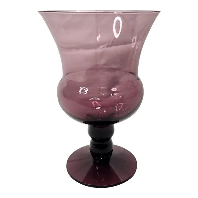 Vintage Morgantown Amethyst Crystal Glass Pedestal Flower Vase For Sale