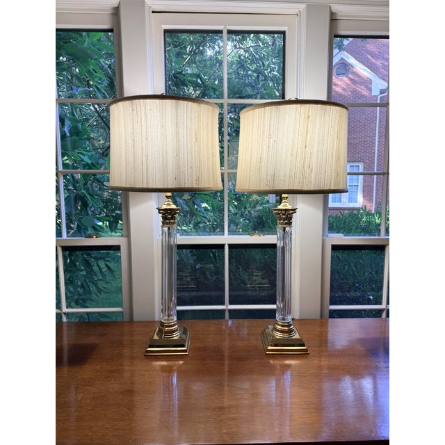 Pair of Remington Crystal Column Lamps For Sale - Image 4 of 12