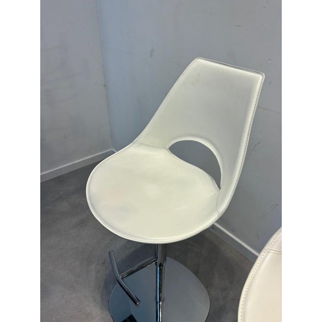 Bar Stool in White Leather For Sale - Image 3 of 5