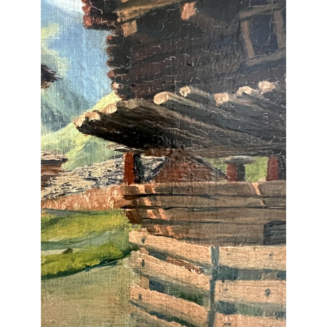 1910s Marius Chambaz, Mazots au pied du Cervin, 1919, Oil on Canvas For Sale - Image 5 of 10