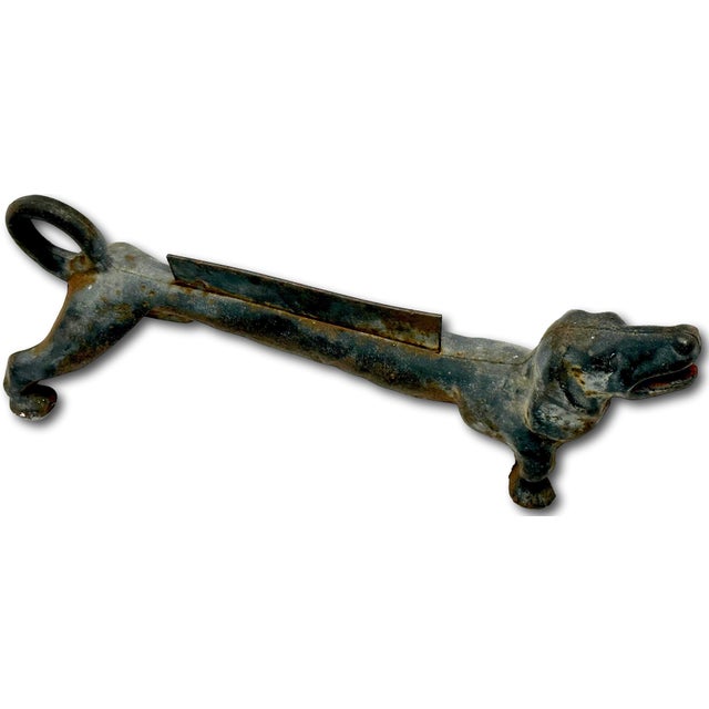 Large Size & Very Heavy Vintage 1930s American Cast Iron Dachshund Dog Boot Scraper & Doorstop - "The Barneys" For Sale - Image 13 of 18