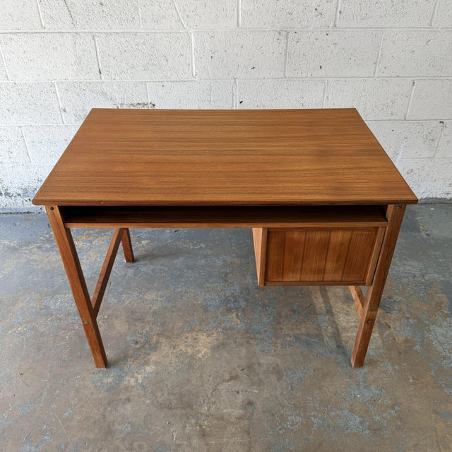 Mid-Century Modern Vintage Compact Danish Modern Teak Two Drawer Writing Desk, Circa 1960's For Sale - Image 3 of 7