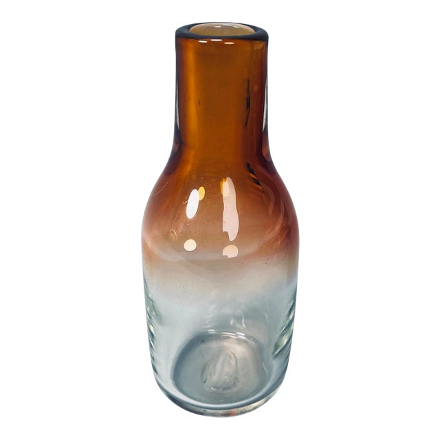 Vintage 1977 Tom & Pia Hand-Blown Amber Art Glass Vase For Sale