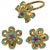 4 Ct Natural Turquoise & Ruby 18 Kt Yellow Gold Flower Ring & Earring Set 20Gm For Sale - Image 15 of 18