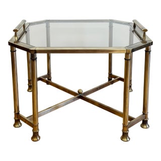 Vintage Smoked Glass and Brass Table For Sale