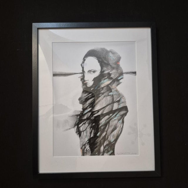 Faces - contemporary portrait: original ink drawing on paper by rafał kolinski a haunting exploration of identity. This...
