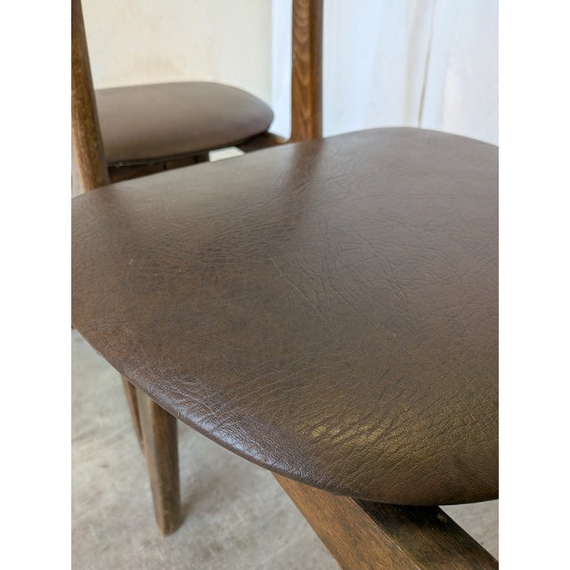1970s Vintage Wooden Dining Chairs with Brown Leather Seats, 1970s, Set of 3 For Sale - Image 5 of 18