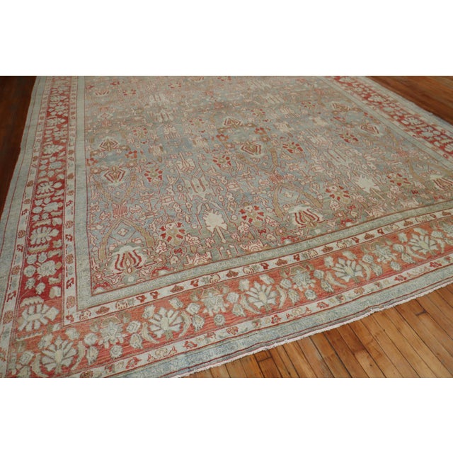 Textile Early 20th Century Zabihi Collection Decorative Oversize Gray Blue Persian Bibikabad Rug - 10'7" x 17'1" For Sale - Image 7 of 12