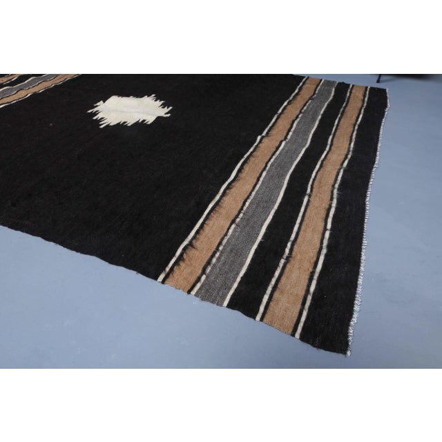Textile Vintage Turkish Hand-Knotted Wool Cotton Brown Kilim Area Rug For Sale - Image 7 of 11