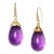 Syna Amethyst Yellow Gold Drop Earrings with Diamonds, a Pair For Sale