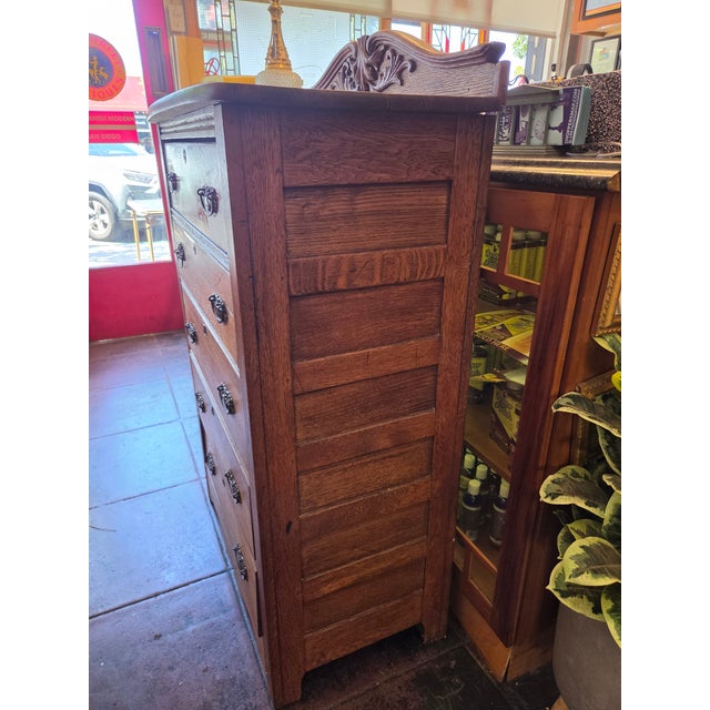 Wood Antique Victorian Oak Dresser Tall Chest 1875-1890 For Sale - Image 7 of 15