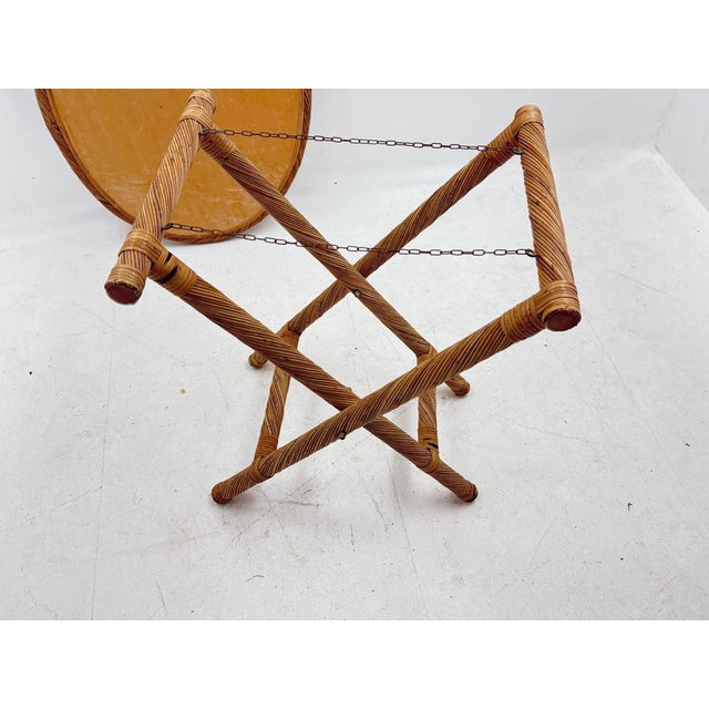 Folding rush Tray table Mirrored top France 1970s