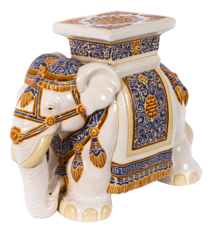 Vintage Glazed Pottery Elephant Garden Seat