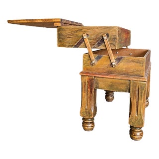 Wooden Sewing Table with Extendable Scissor and Storage Compartments, 1930s For Sale