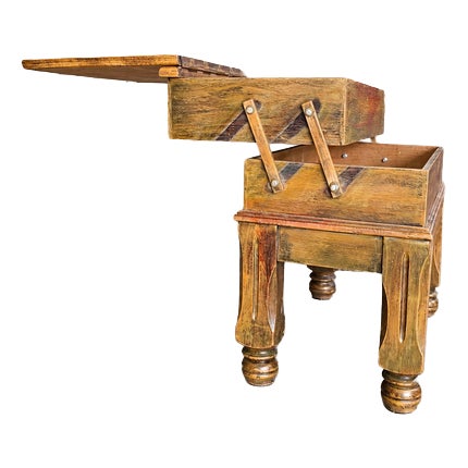 Wooden Sewing Table with Extendable Scissor and Storage Compartments, 1930s For Sale