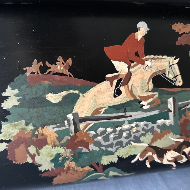 Late 20th Century Hand Painted Tole Equestrian Horse Magazine Rack Black Metal Vintage For Sale - Image 10 of 12